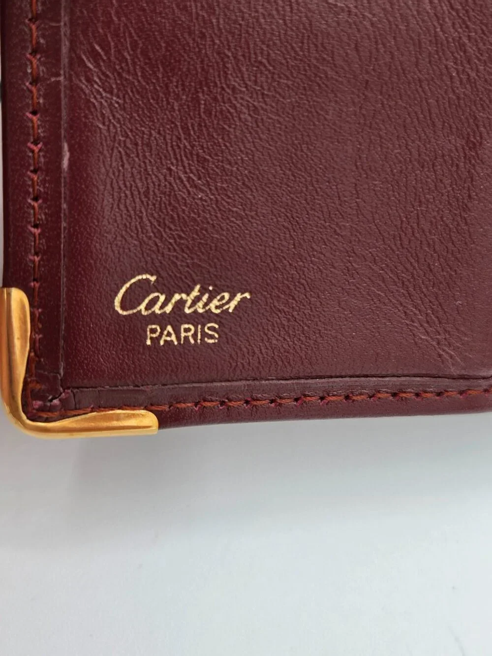 Vintage Must de Cartier Burgundy Leather Bifold Wallet | Coin Pocket | Gold
